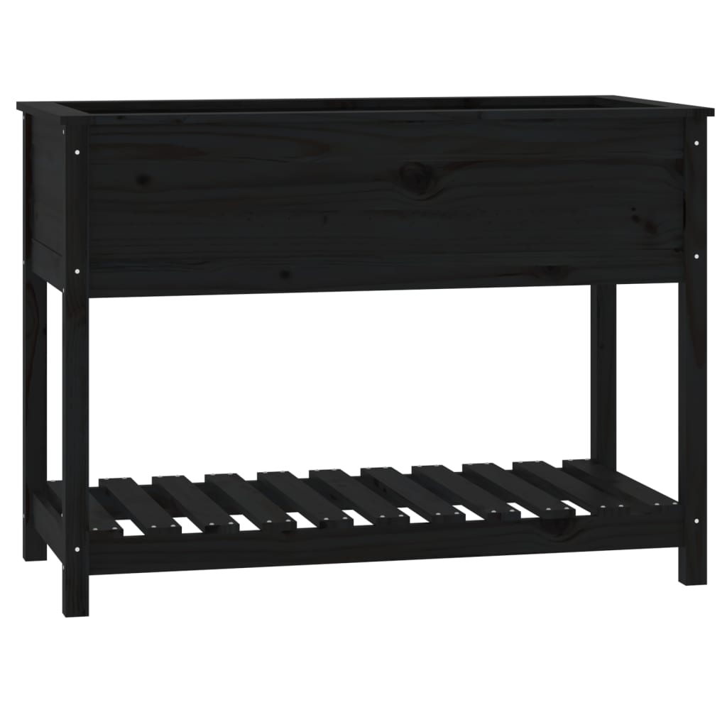 Plantekasse med hylle svart 111,5x54x81 cm heltre furu