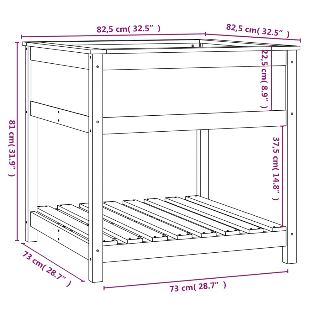 Plantekasse med hylle honningbrun 82,5x82,5x81 cm heltre furu