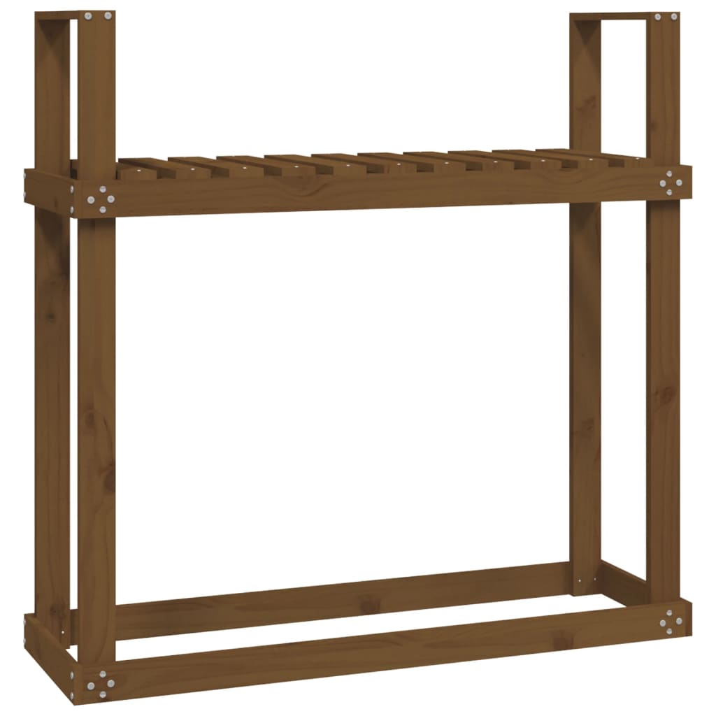 Vedstativ honningbrun 110x35x108,5 cm heltre furu