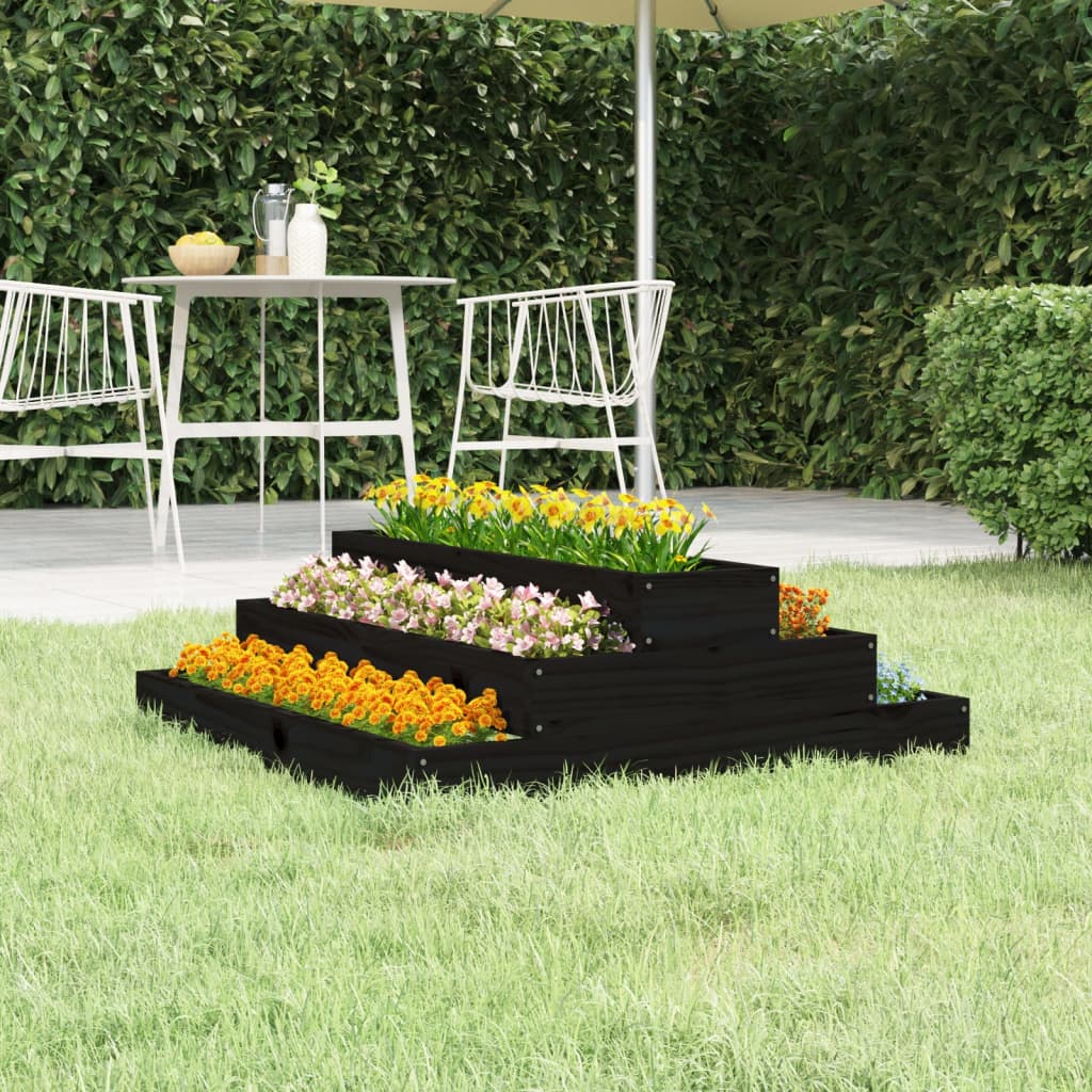 Plantekasse svart 80x80x27 cm heltre furu