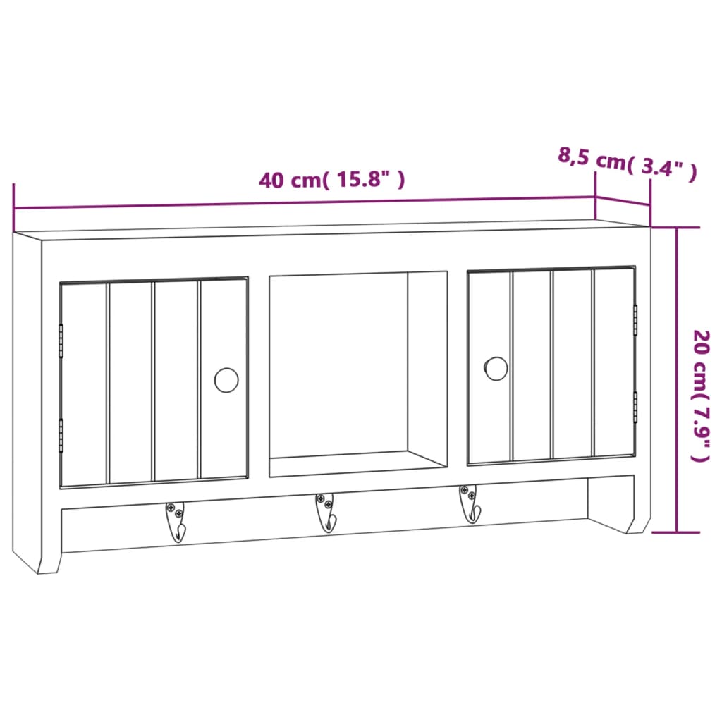 Nøkkelskap hvit 40x8,5x20 cm konstruert tre og stål