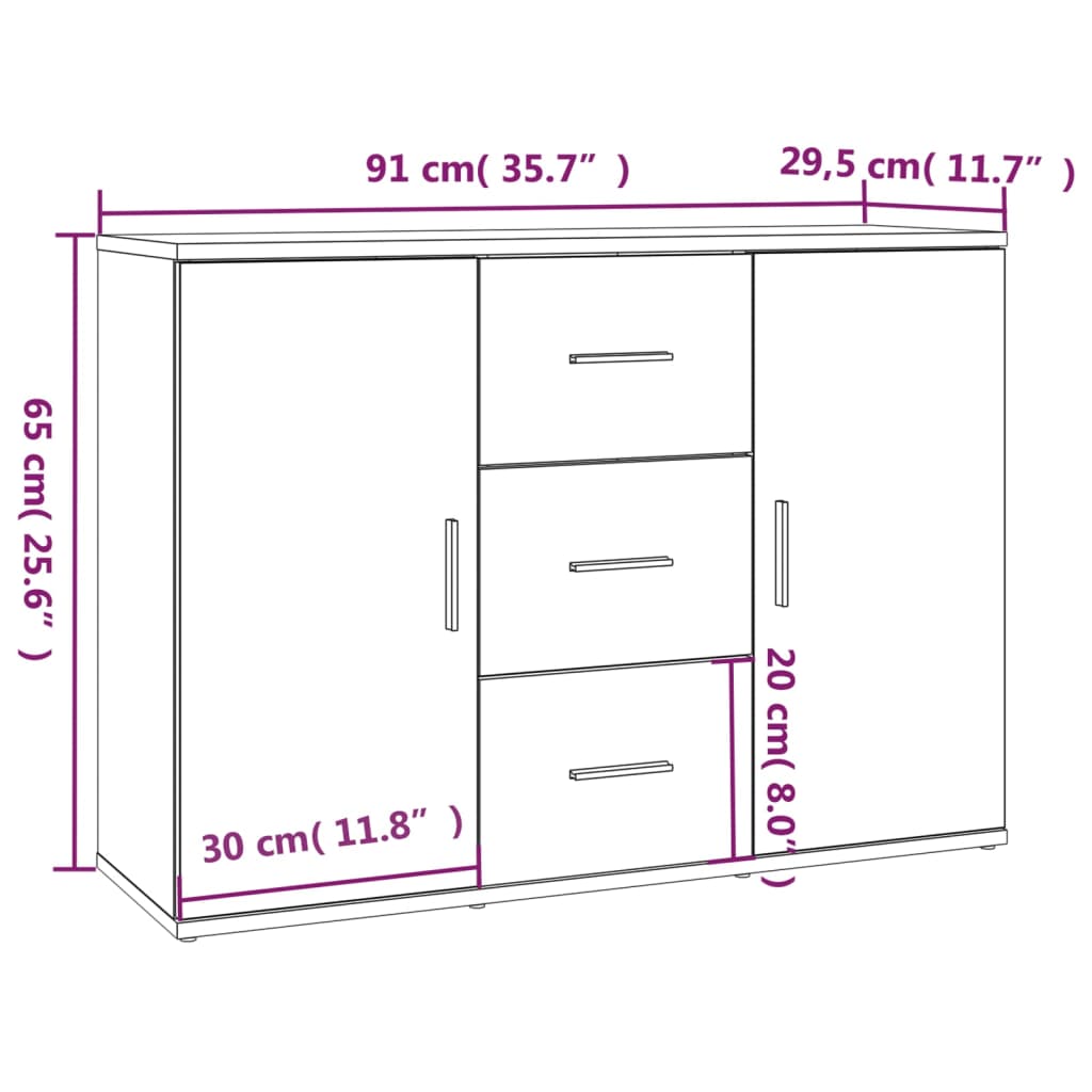 Skjenk hvit 91x29,5x65 cm konstruert tre