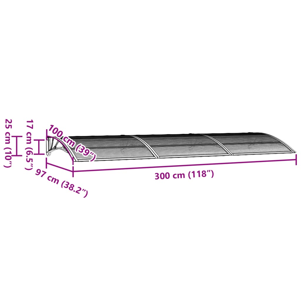 Skjermtak grå 300x100 cm polykarbonat