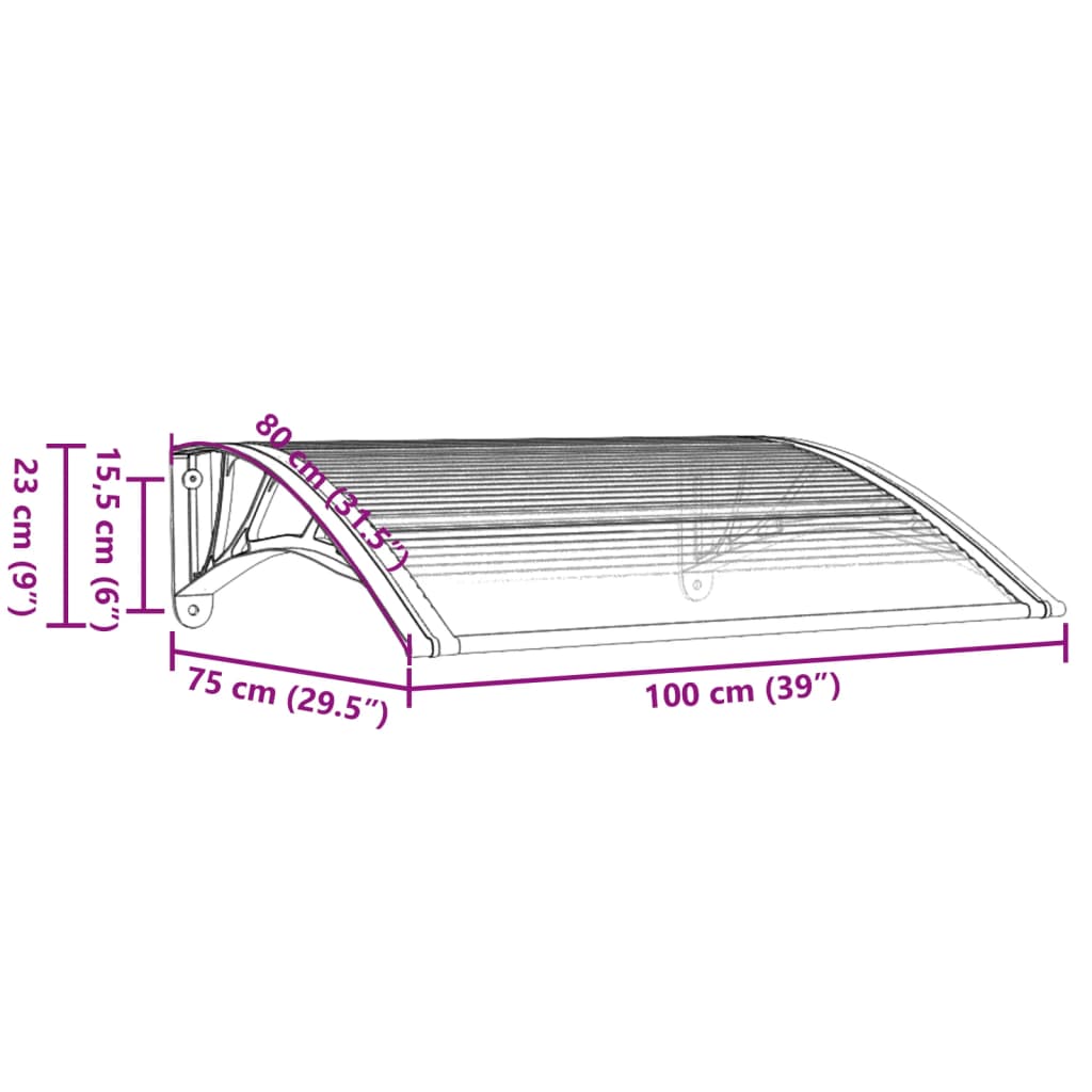 Skjermtak svart og gjennomsiktig 100x80 cm polykarbonat