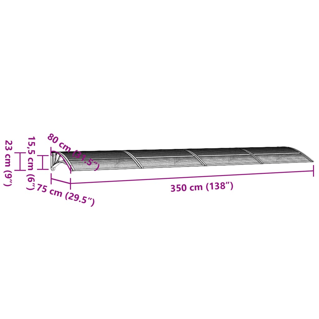Skjermtak grå og gjennomsiktig 350x75 cm polykarbonat