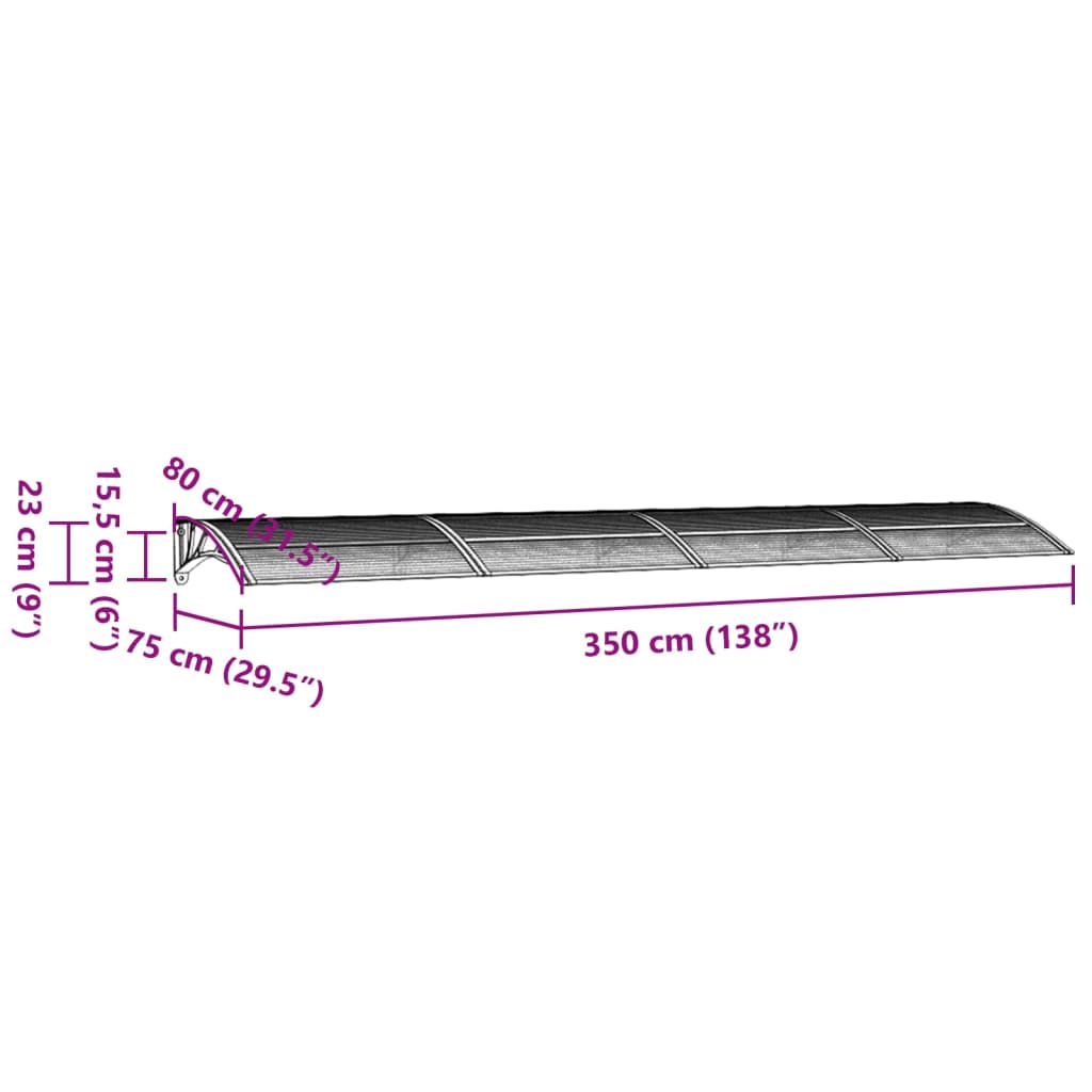 Skjermtak svart 350x75 cm polykarbonat