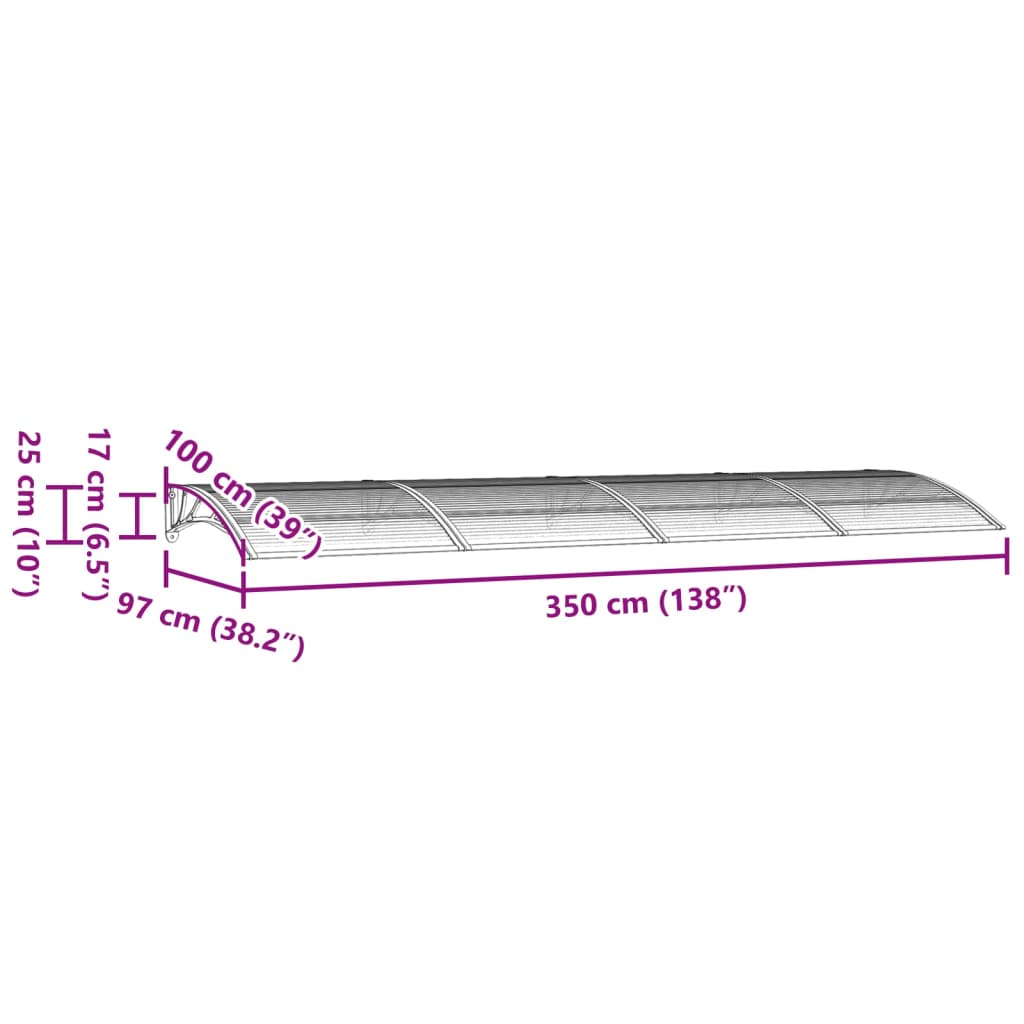 Skjermtak grå 350x100 cm polykarbonat