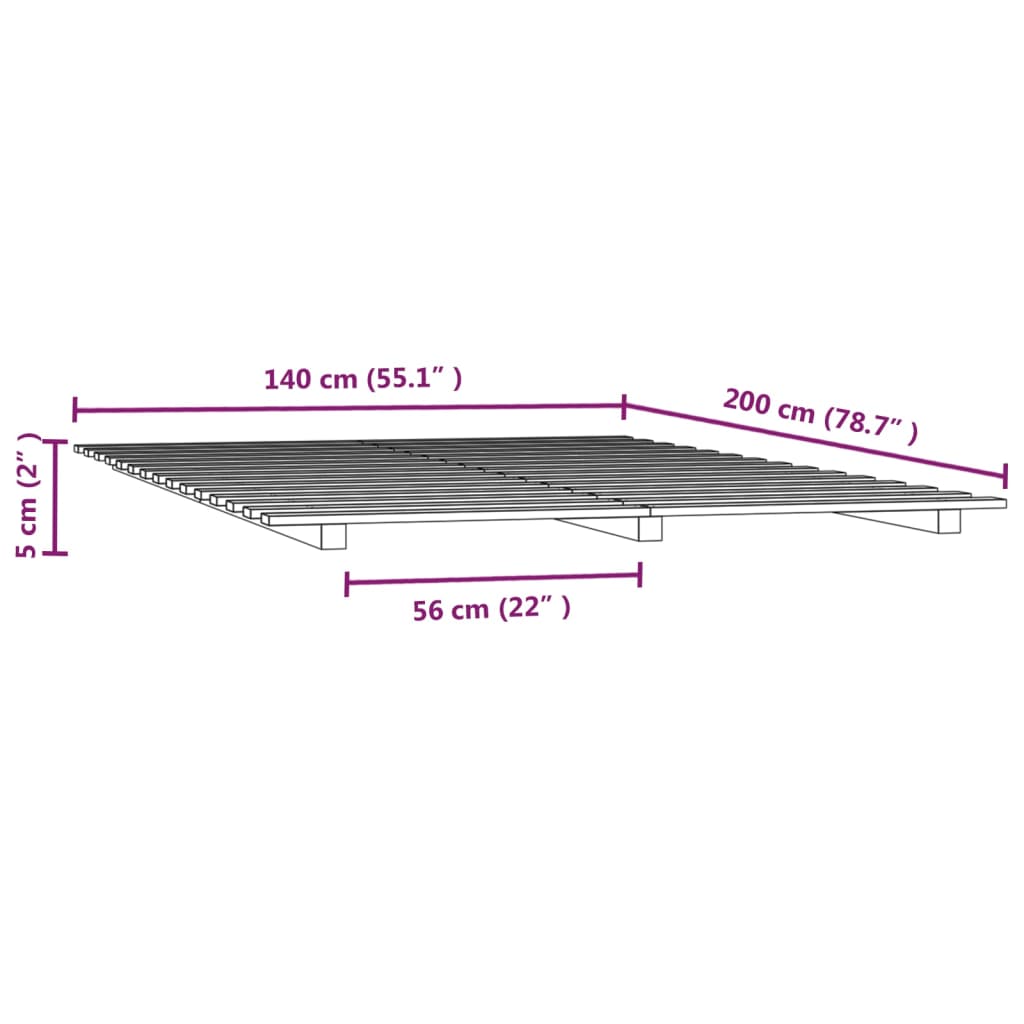 Sengeramme hvit 140x200 cm heltre furu