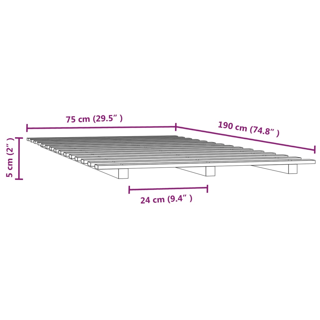 Sengeramme svart 75x190 cm heltre furu vidaXL
