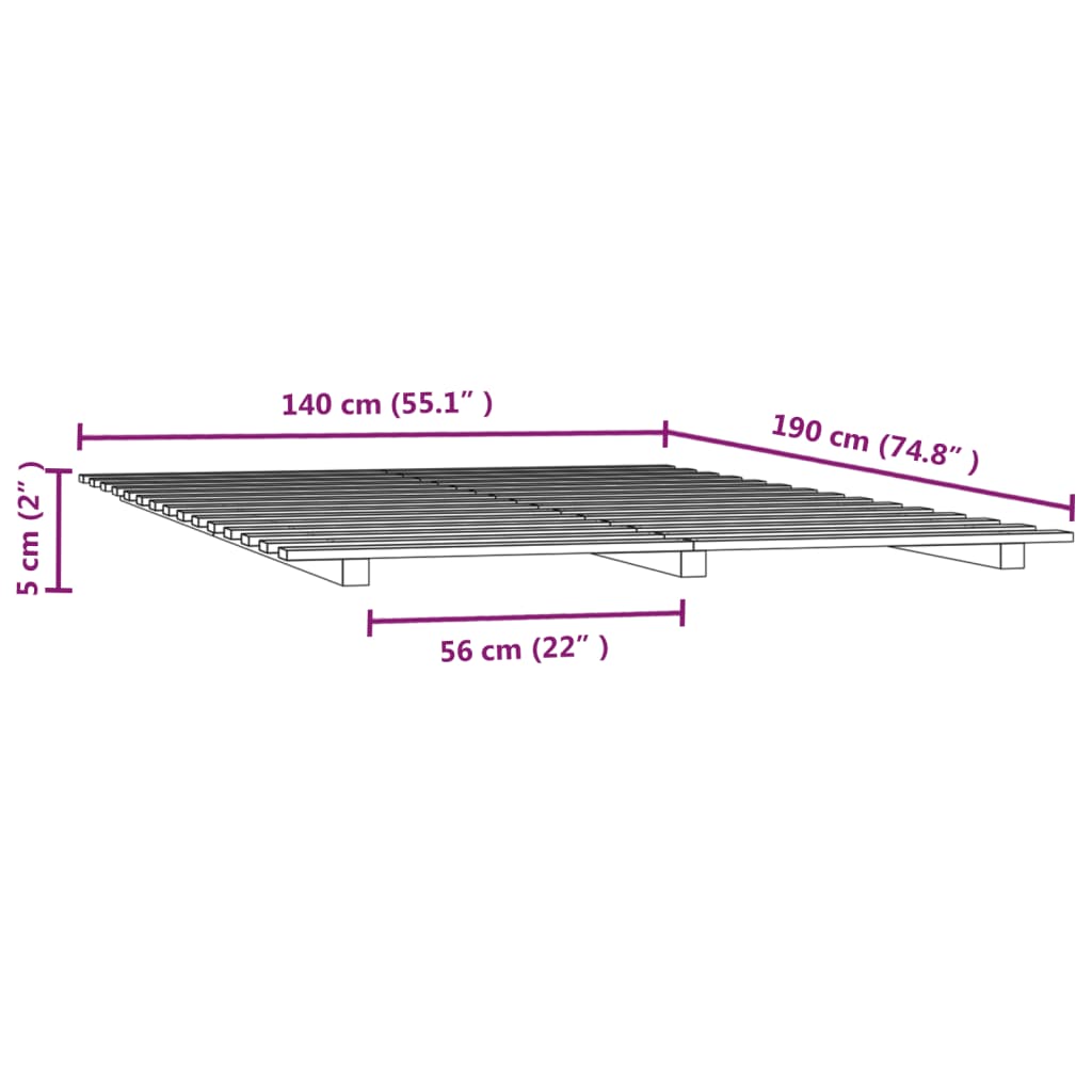 Sengeramme svart 140x190 cm heltre furu