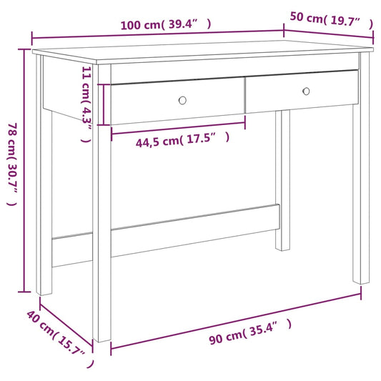 Skrivebord med skuffer 100x50x78 cm heltre furu