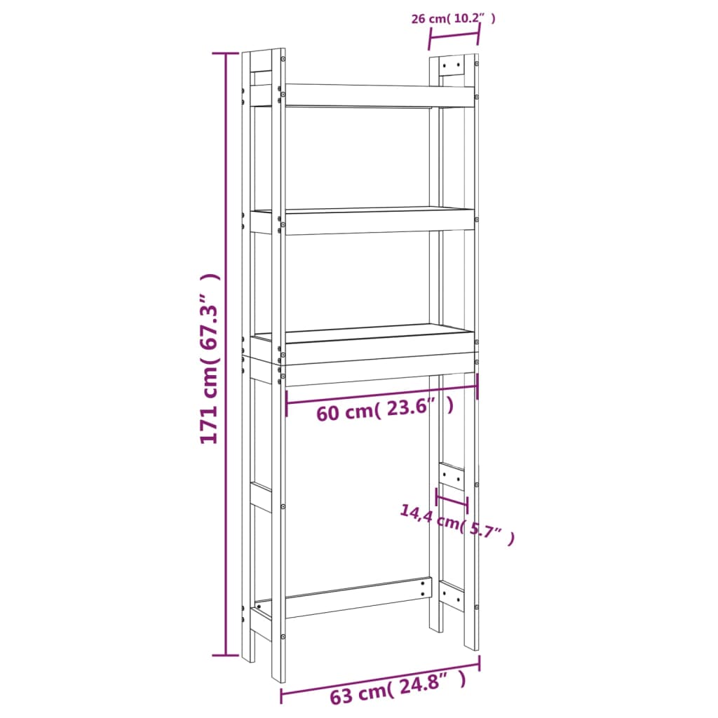Baderomshylle hvit 63x26x171 cm heltre furu