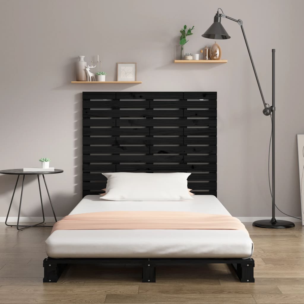Veggmontert sengegavl svart 106x3x91,5 cm heltre furu