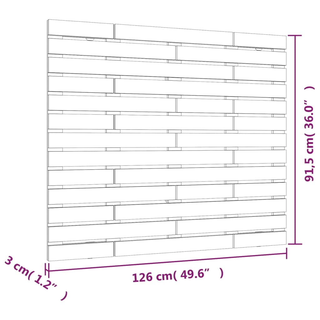 Veggmontert sengegavl svart 126x3x91,5 cm heltre furu