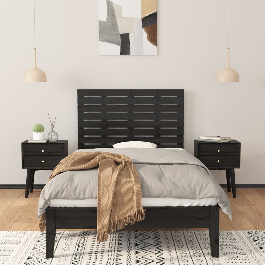 Veggmontert sengegavl svart 106x3x63 cm heltre furu