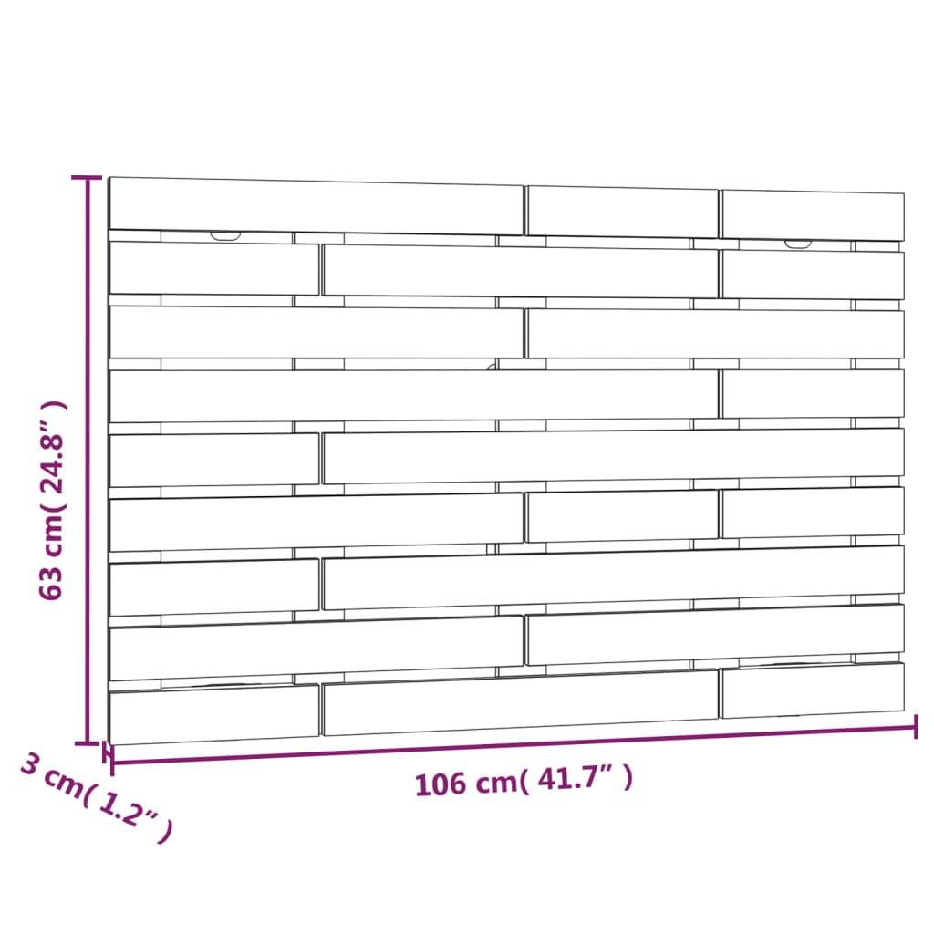 Veggmontert sengegavl svart 106x3x63 cm heltre furu
