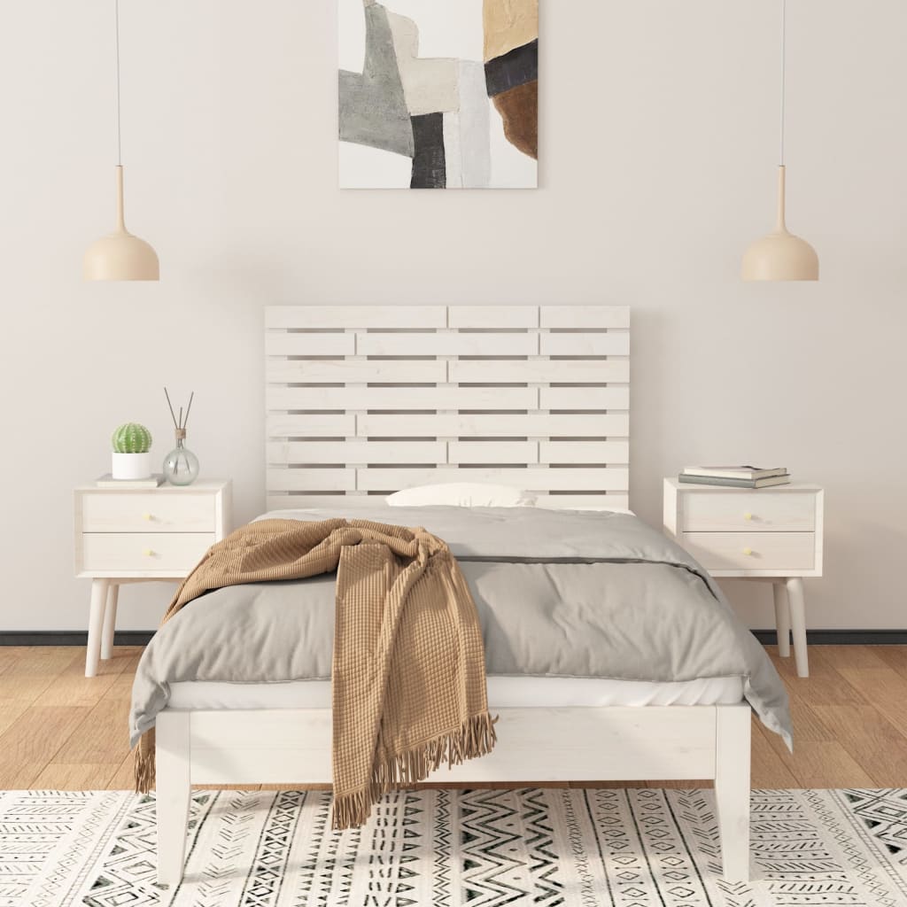 Veggmontert sengegavl hvit 96x3x63 cm heltre furu