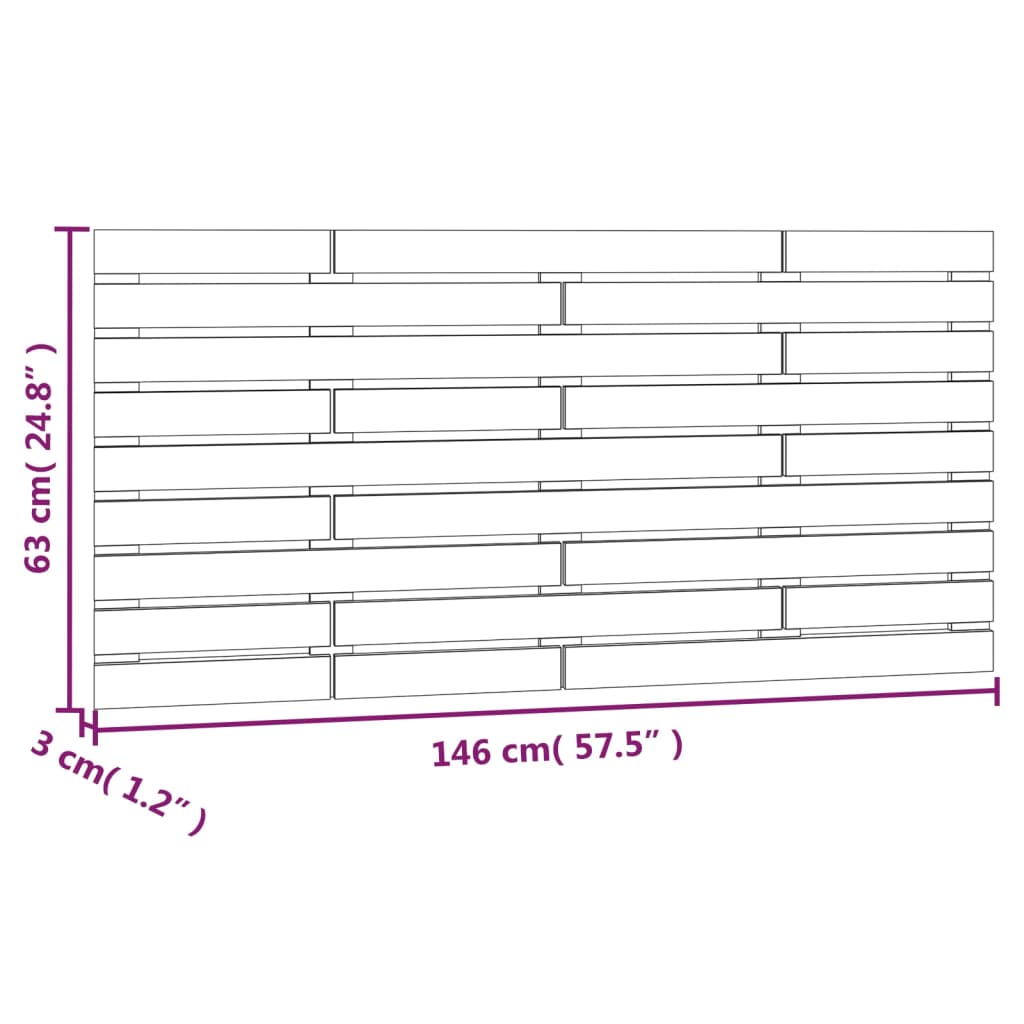 Veggmontert sengegavl svart 146x3x63 cm heltre furu
