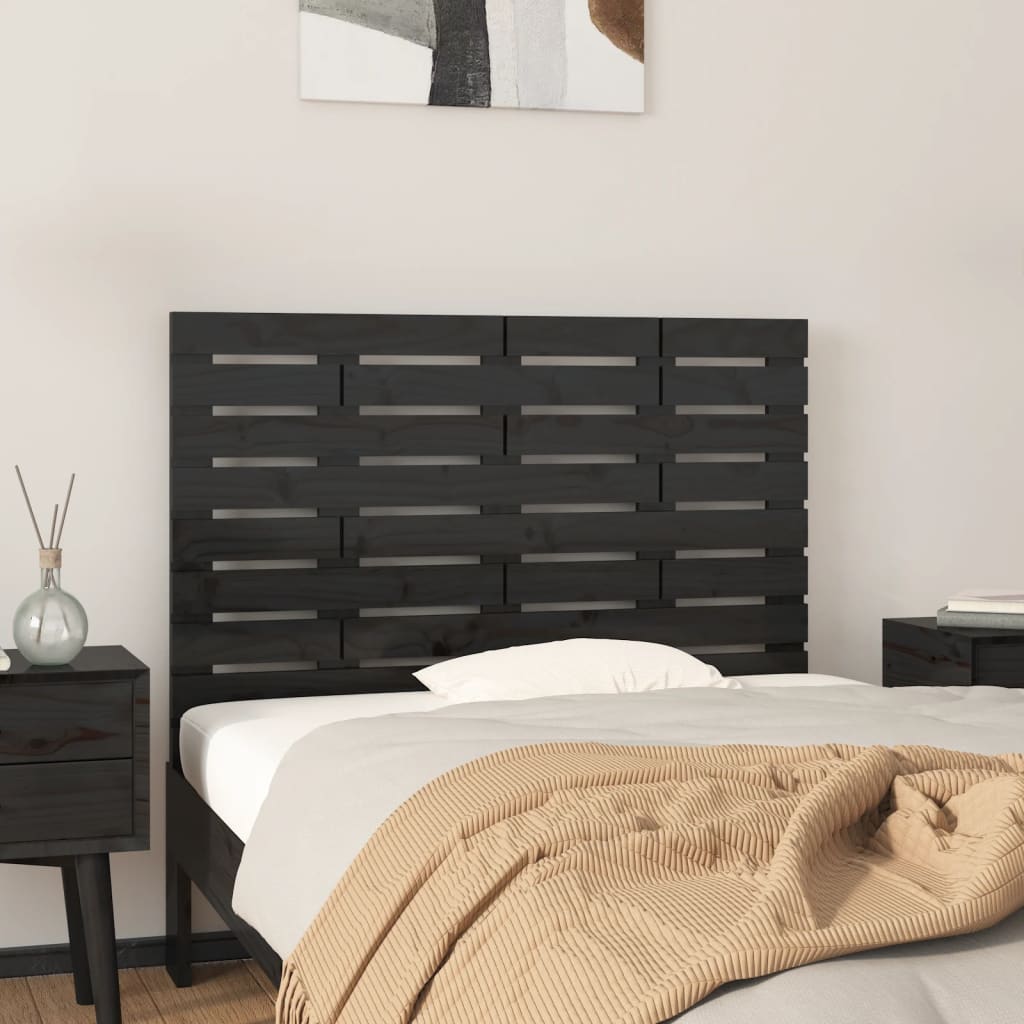 Veggmontert sengegavl svart 81x3x63 cm heltre furu