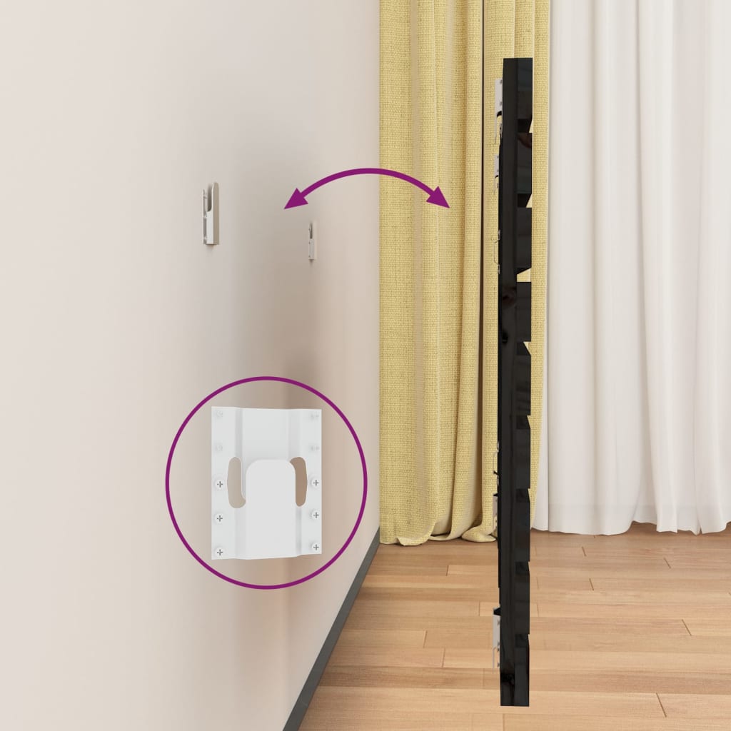 Veggmontert sengegavl svart 166x3x63 cm heltre furu