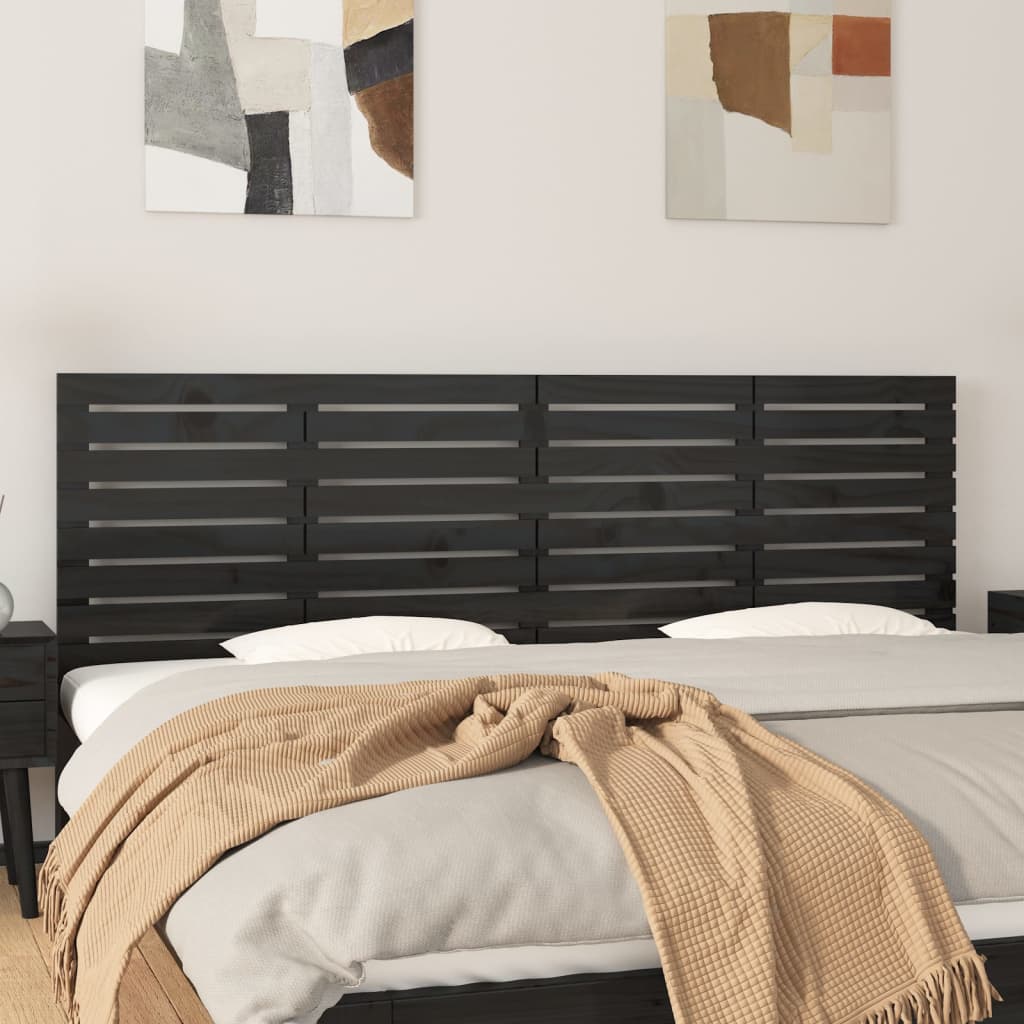 Veggmontert sengegavl svart 166x3x63 cm heltre furu