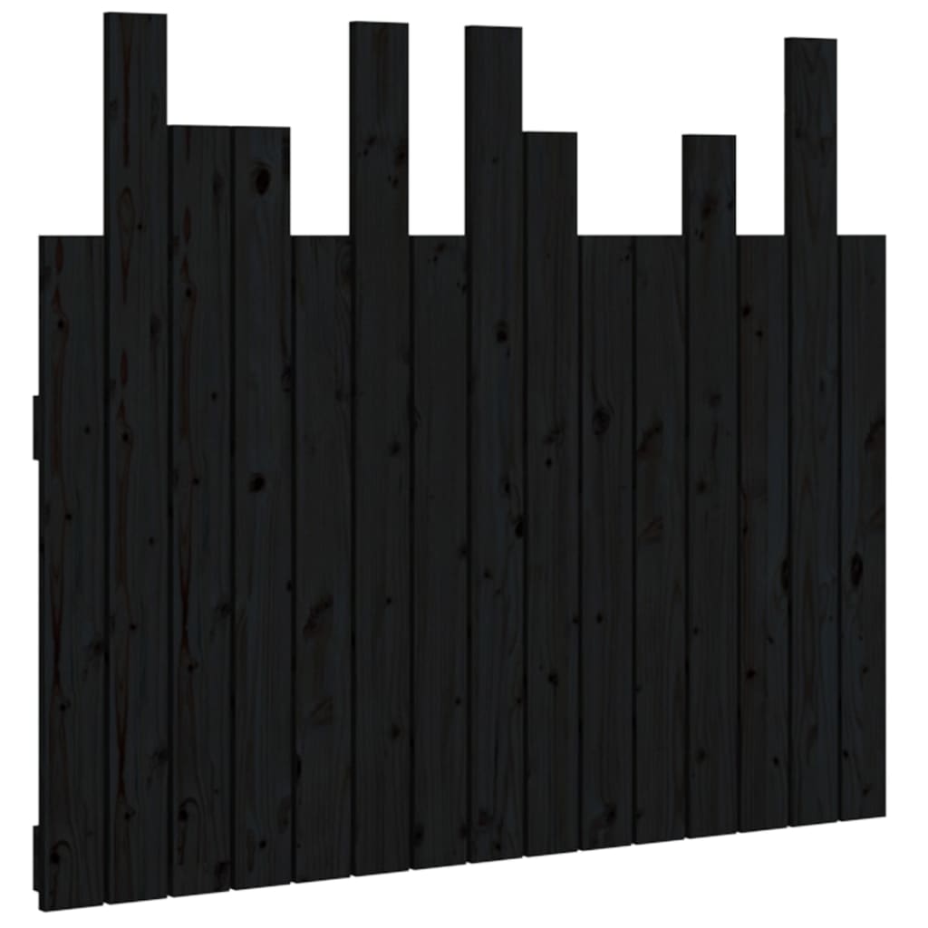 Veggmontert sengegavl svart 95,5x3x80 cm heltre furu