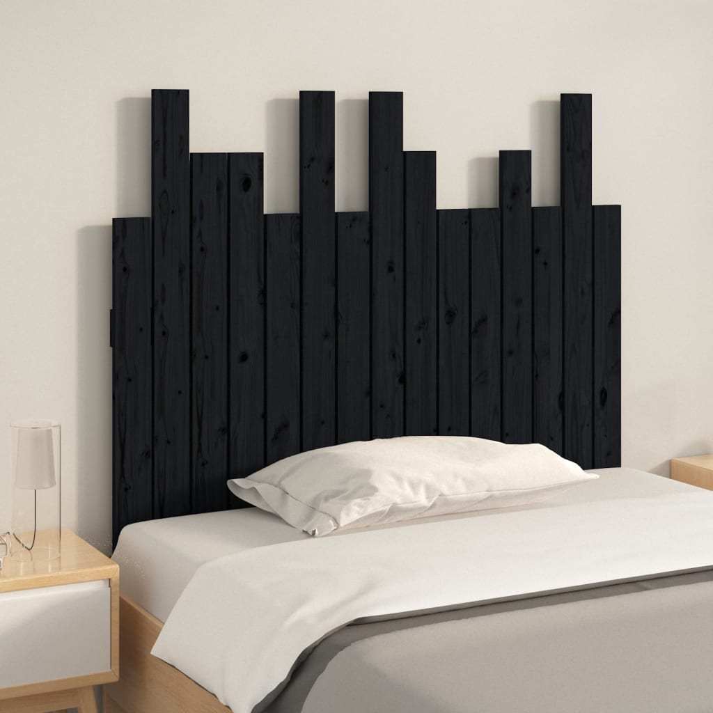 Veggmontert sengegavl svart 95,5x3x80 cm heltre furu