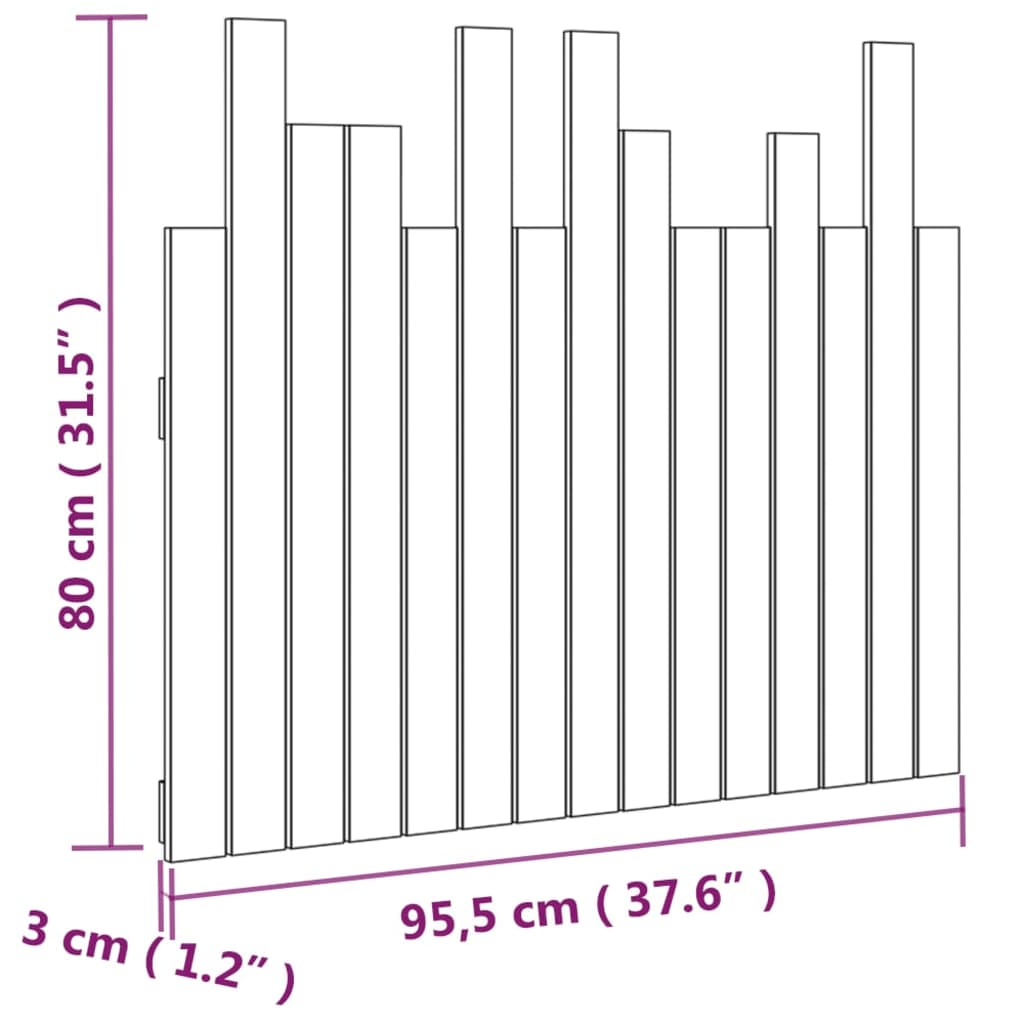 Veggmontert sengegavl svart 95,5x3x80 cm heltre furu