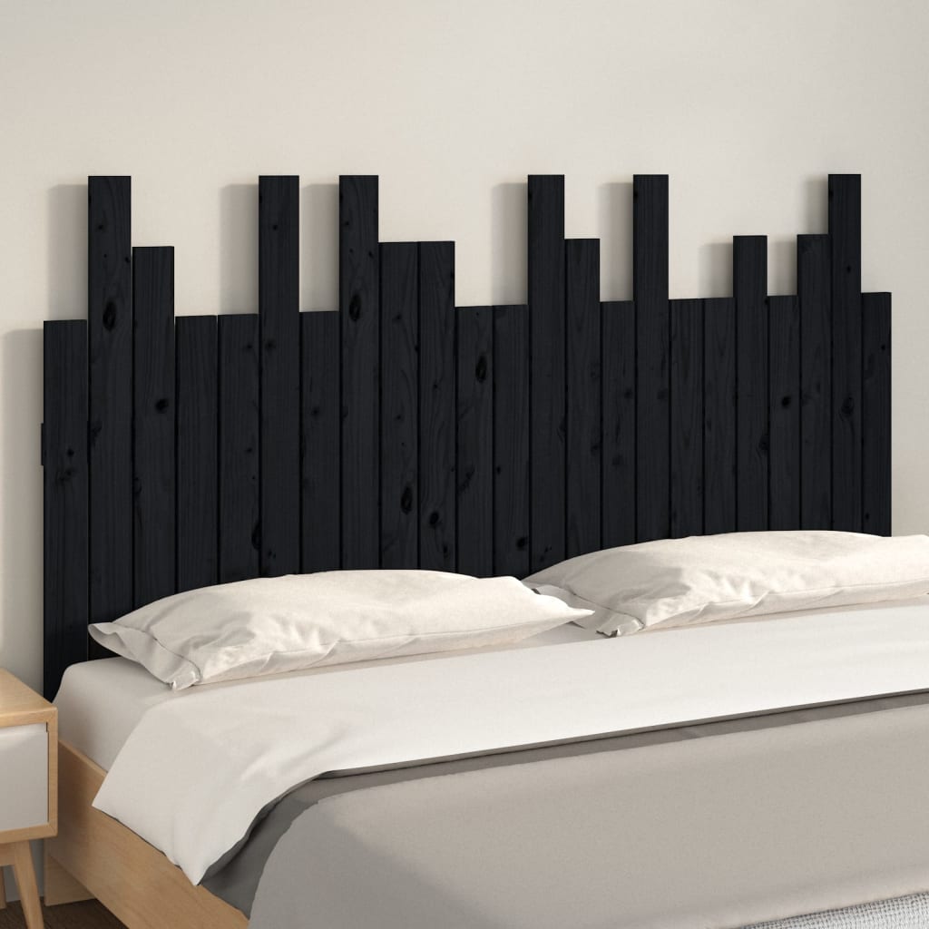 Veggmontert sengegavl svart 146,5x3x80 cm heltre furu