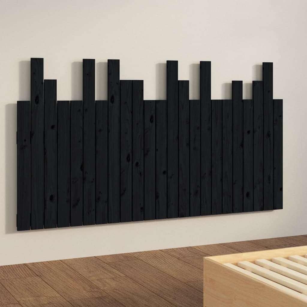 Veggmontert sengegavl svart 146,5x3x80 cm heltre furu