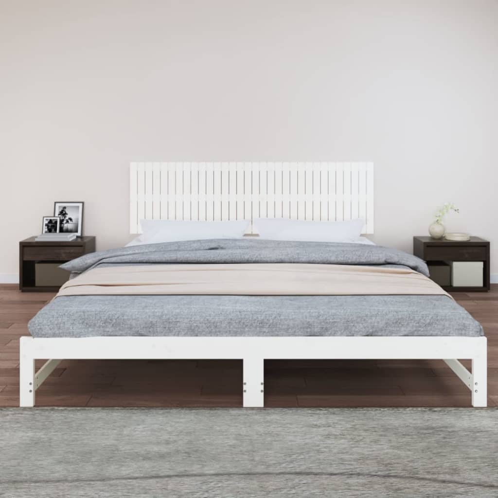 Veggmontert sengegavl hvit 204x3x60 cm heltre furu
