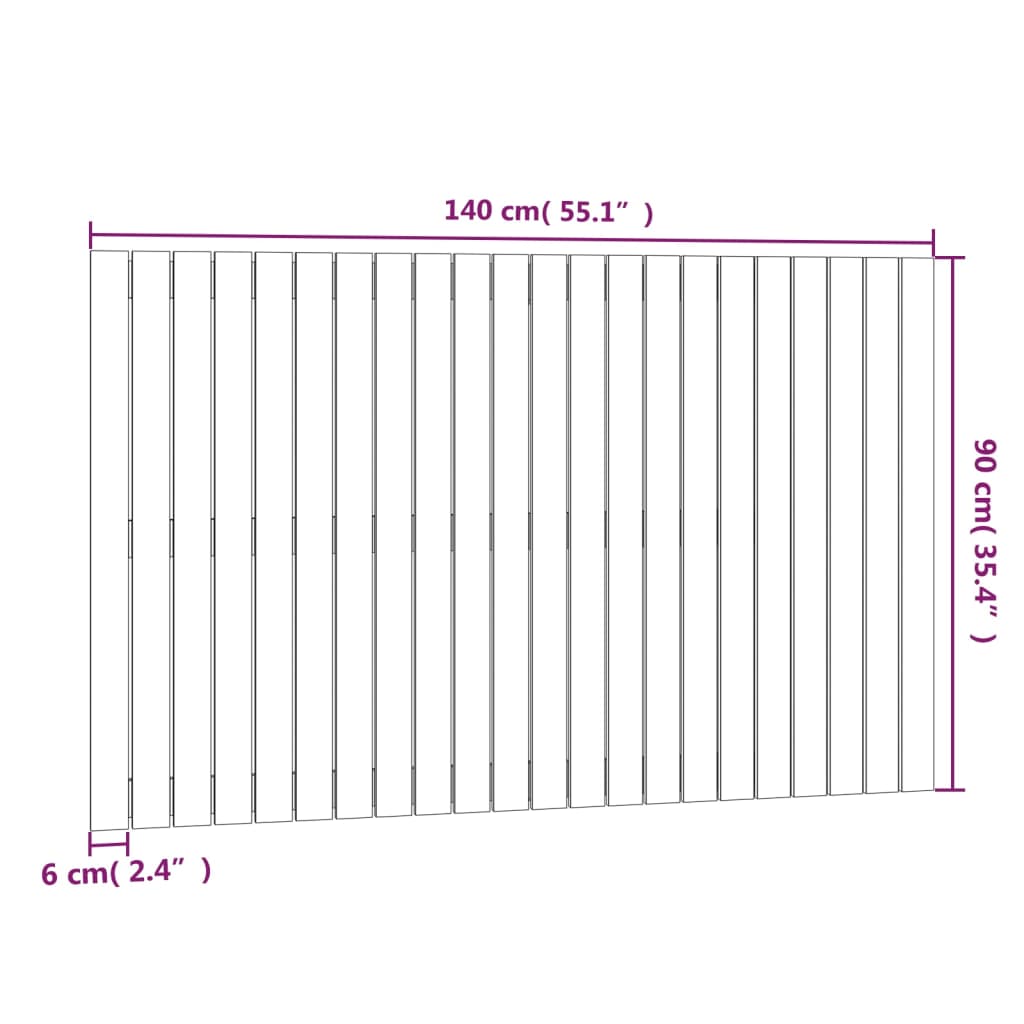 Veggmontert sengegavl hvit 140x3x90 cm heltre furu