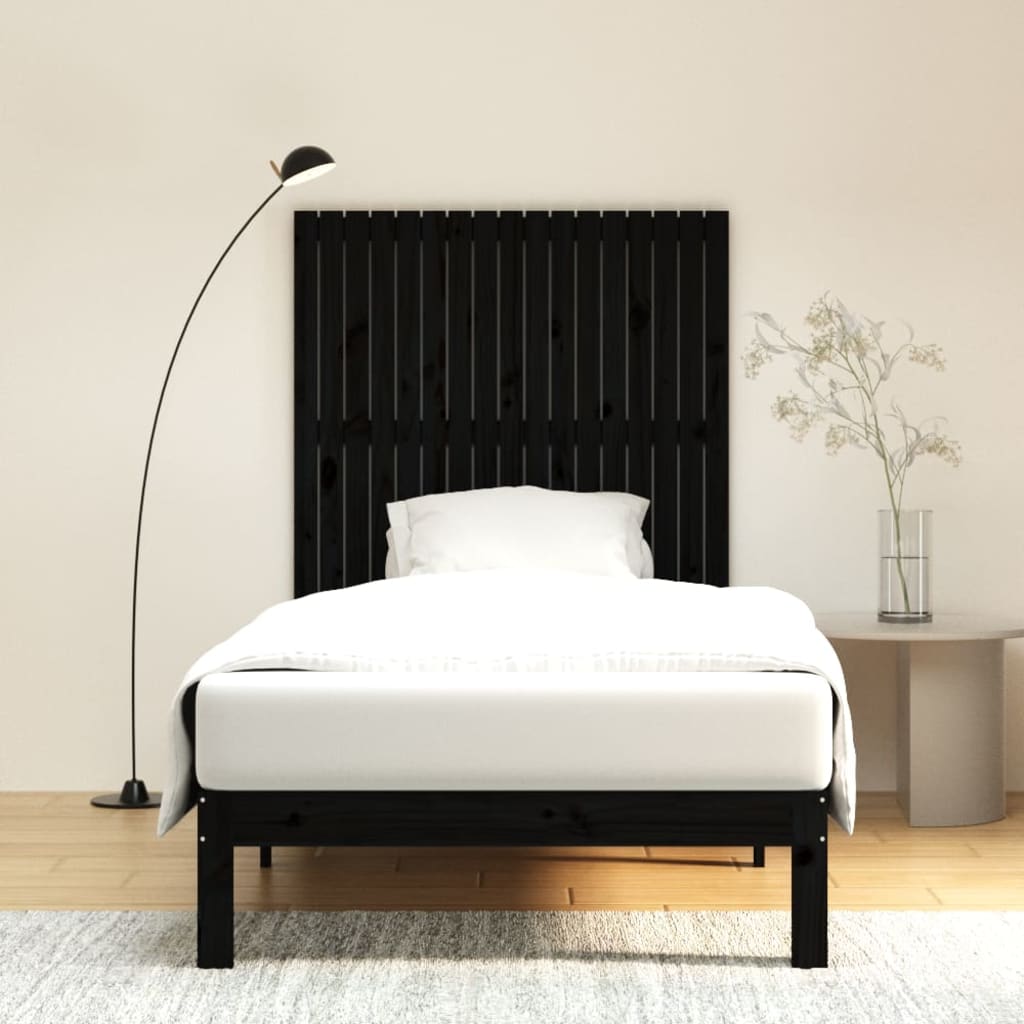 Veggmontert sengegavl svart 108x3x110 cm heltre furu