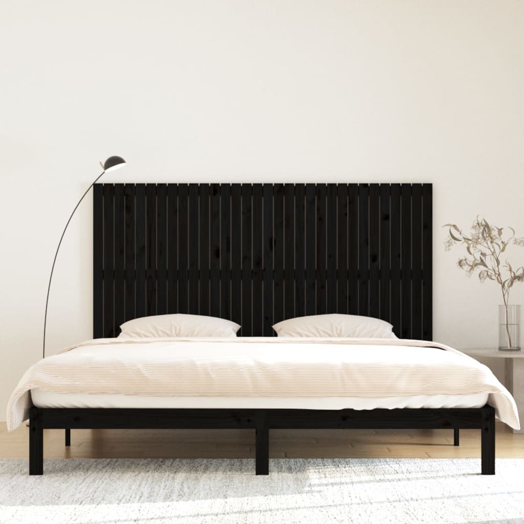 Veggmontert sengegavl svart 204x3x110 cm heltre furu