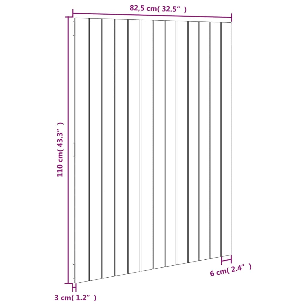 Veggmontert sengegavl hvit 82,5x3x110 cm heltre furu