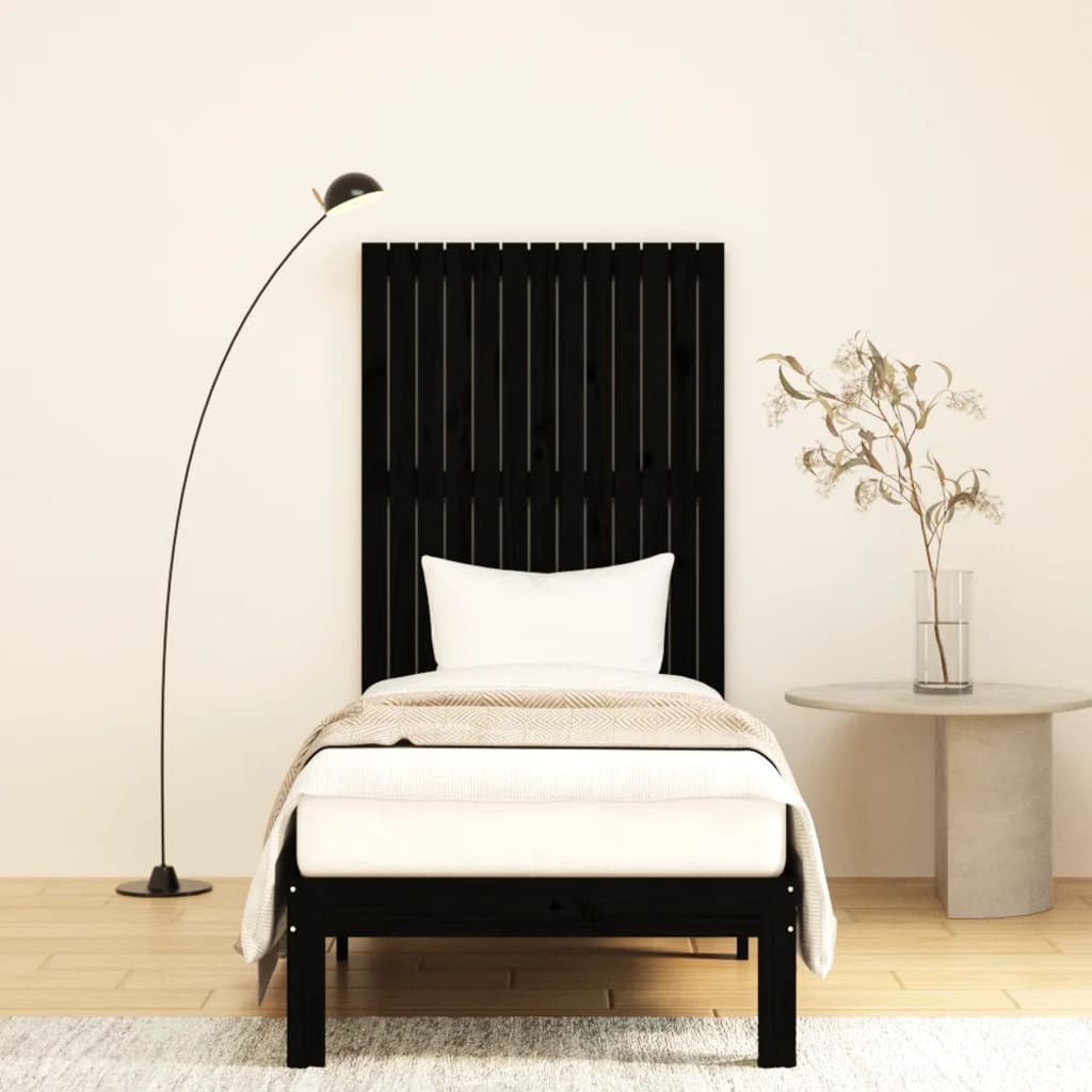 Veggmontert sengegavl svart 82,5x3x110 cm heltre furu