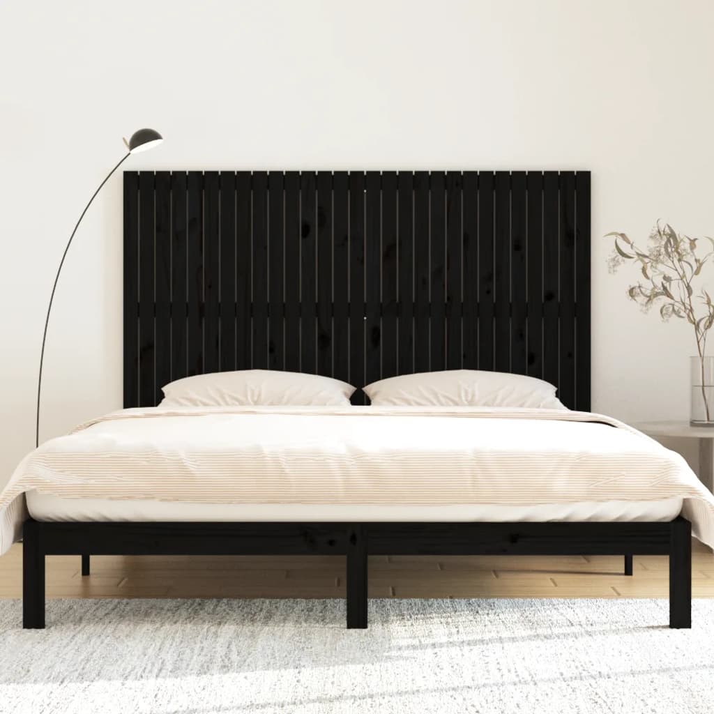 Veggmontert sengegavl svart 185x3x110 cm heltre furu