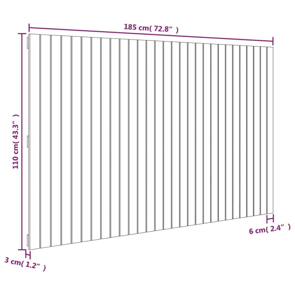 Veggmontert sengegavl svart 185x3x110 cm heltre furu