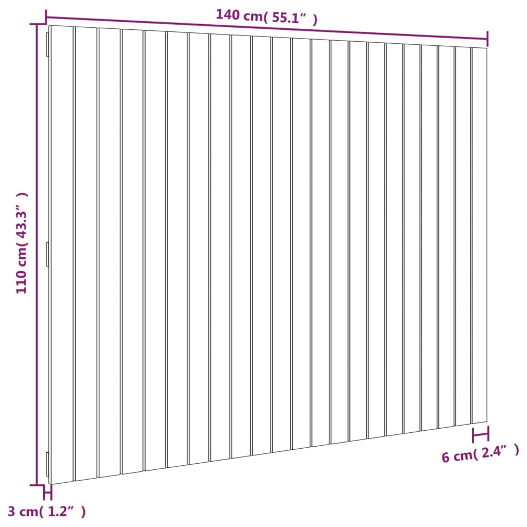 Veggmontert sengegavl svart 140x3x110 cm heltre furu