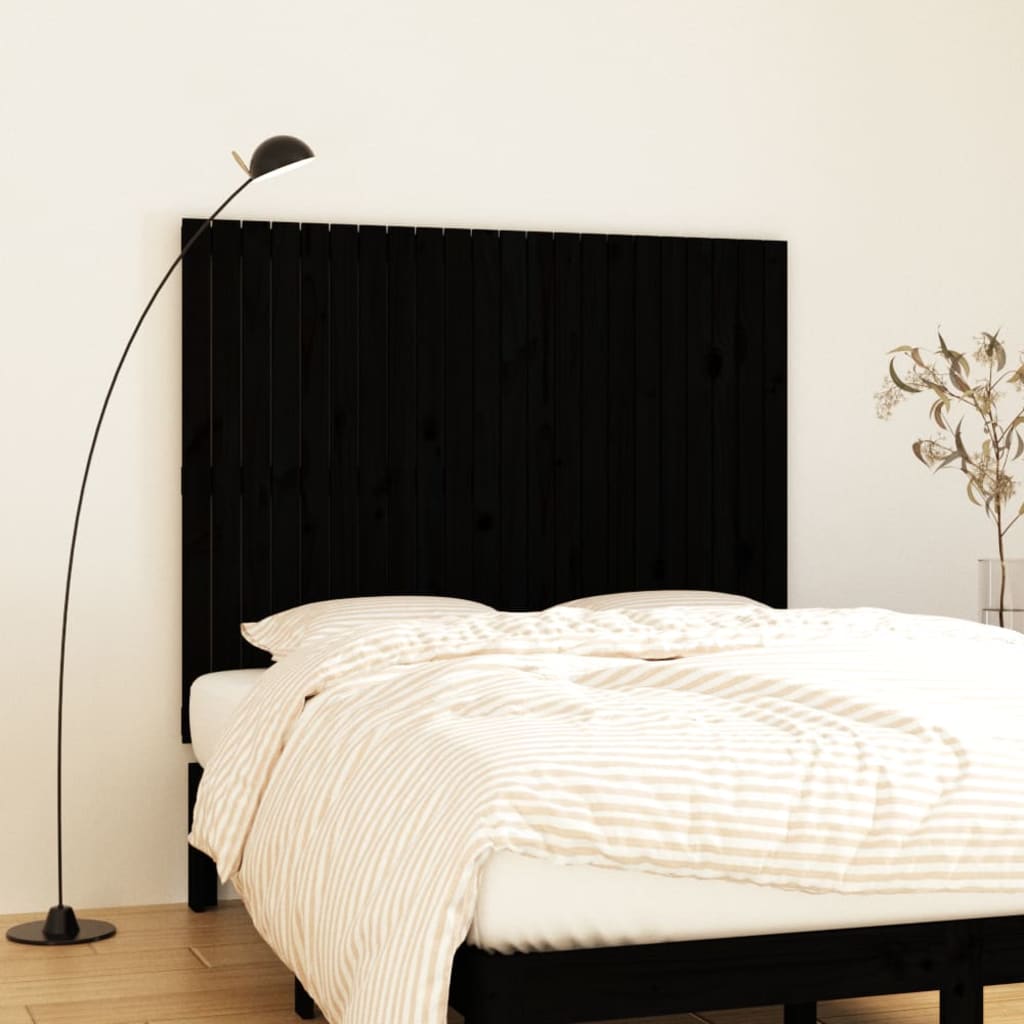 Veggmontert sengegavl svart 140x3x110 cm heltre furu