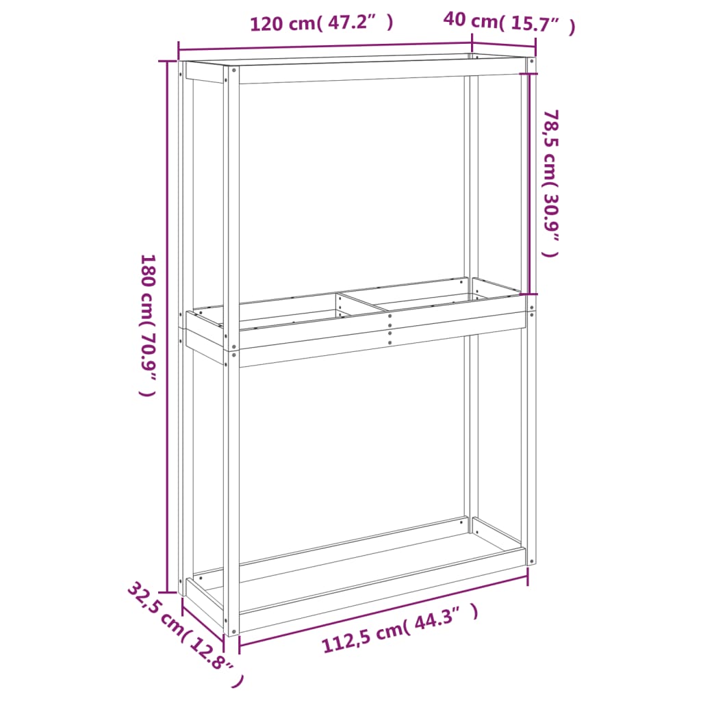 Dekkstativ svart 120x40x180 cm heltre furu
