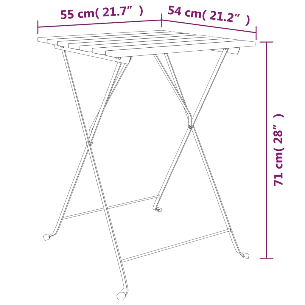 Sammenleggbart bistrosett 3 deler heltre teak og stål
