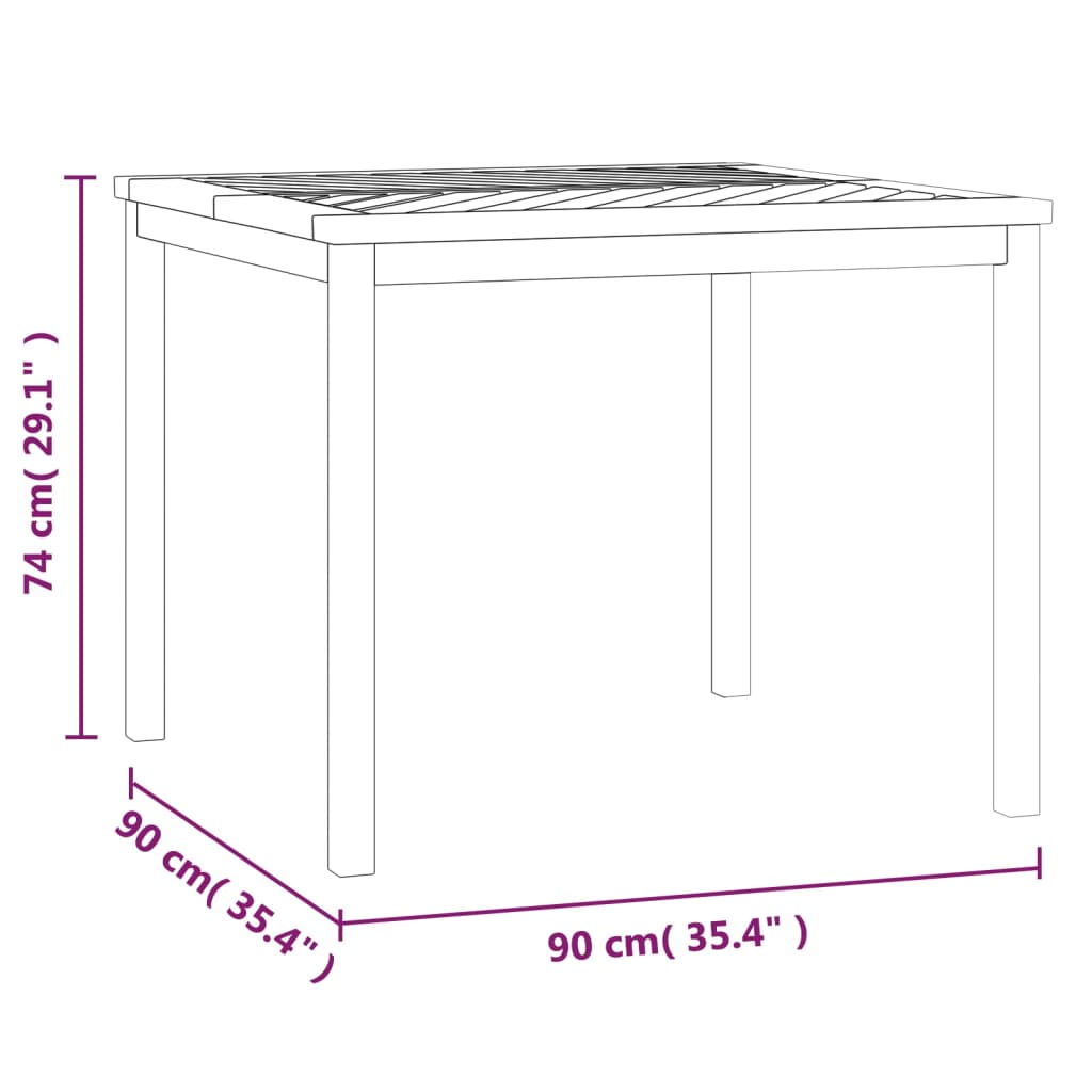Hagespisebord 90x90x74 cm heltre akasie