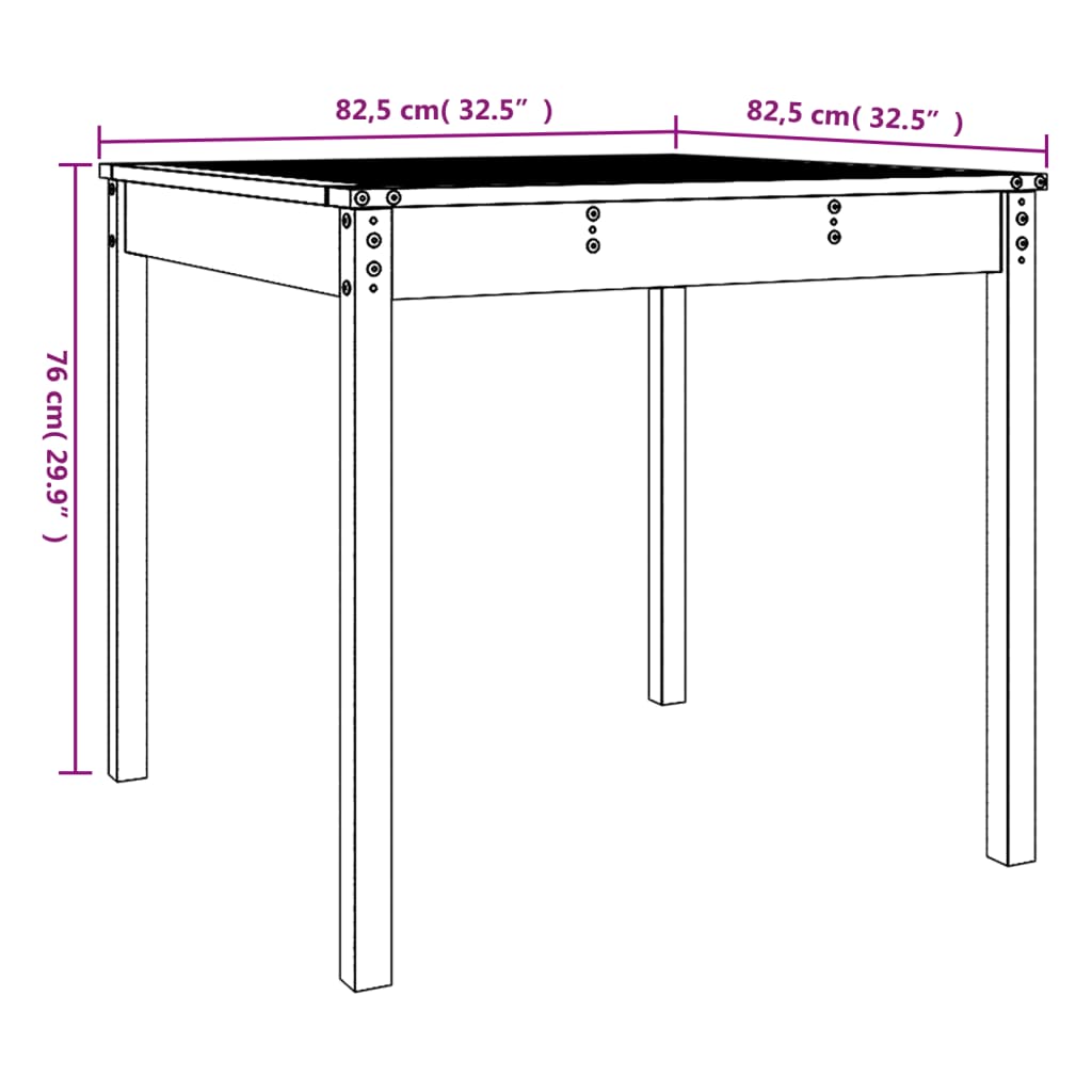 Hagebord 82,5x82,5x76 cm heltre furu