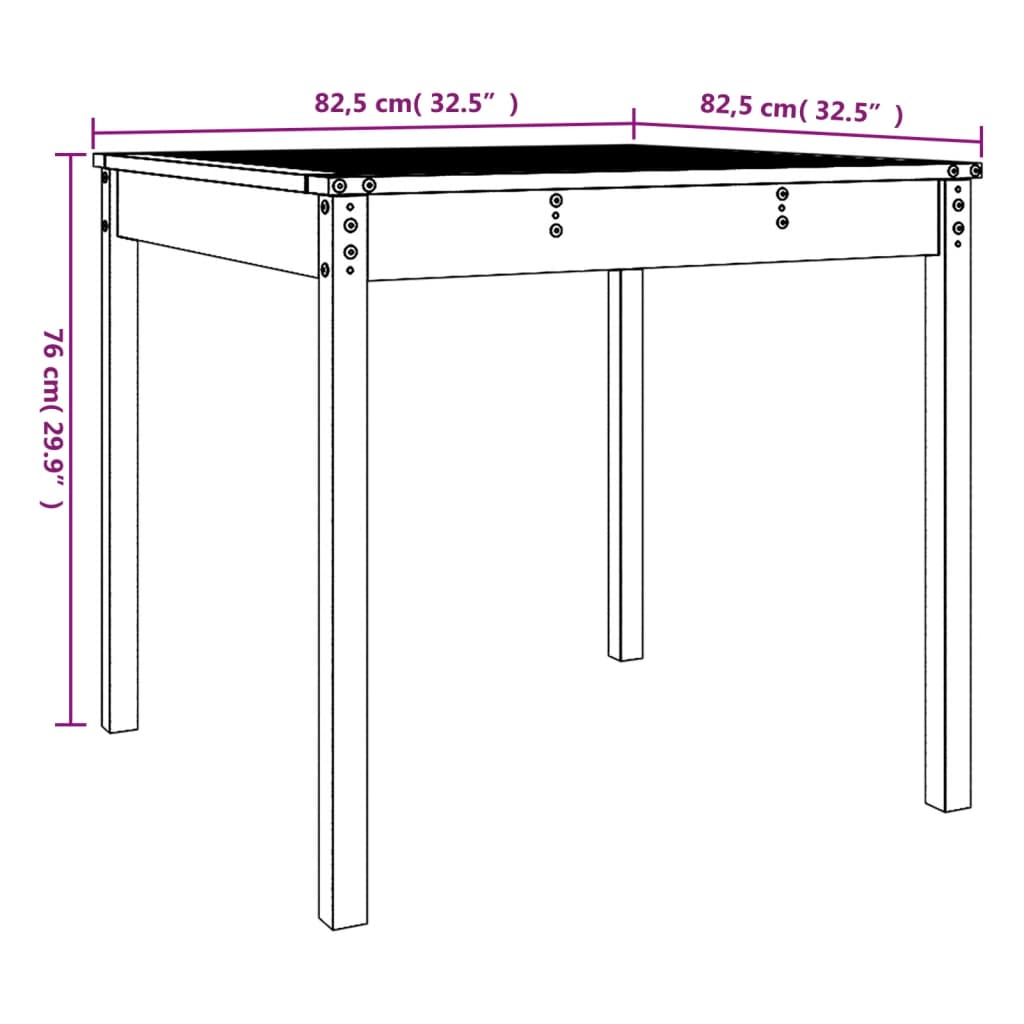 Hagebord hvit 82,5x82,5x76 cm heltre furu