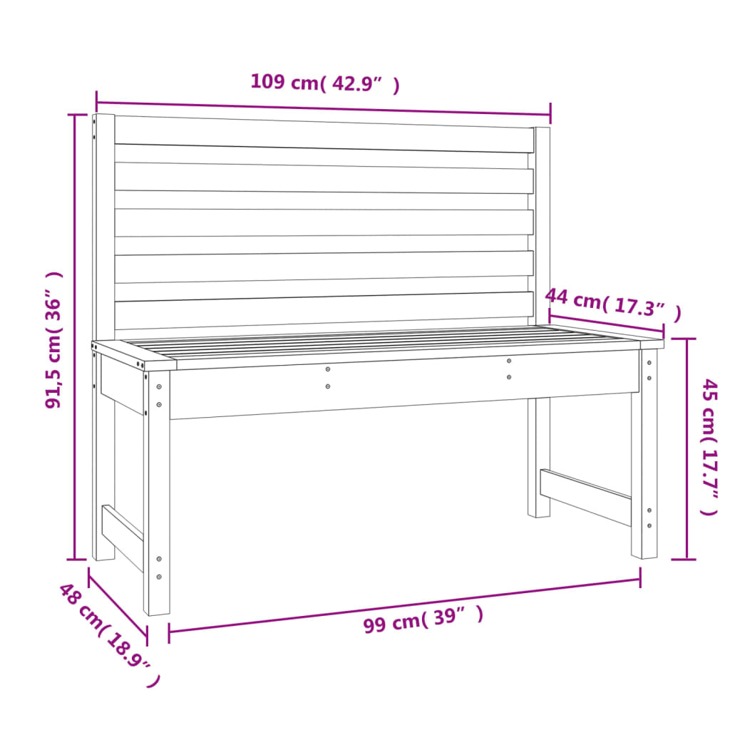 Hagebenk hvit 109 cm heltre furu