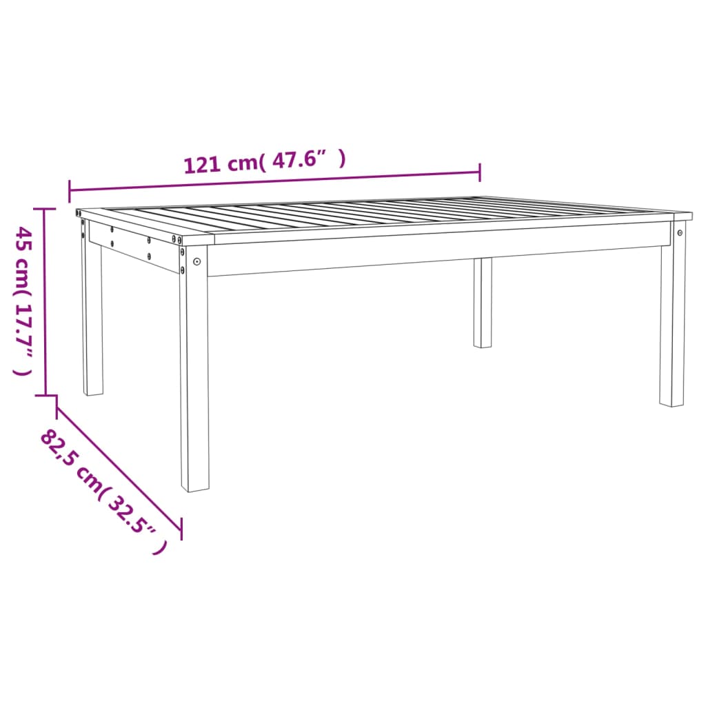 Hagebord 121x82,5x45 cm heltre furu