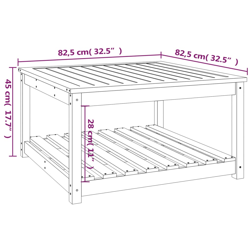 Hagebord 82,5x82,5x45 cm heltre furu