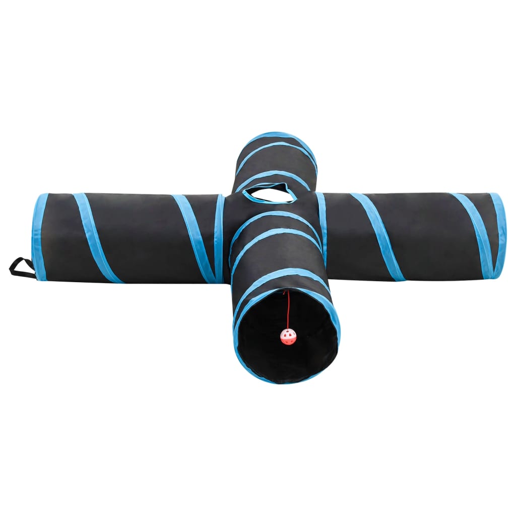 Kattetunnel 4-veis svart og blå 132 cm polyester