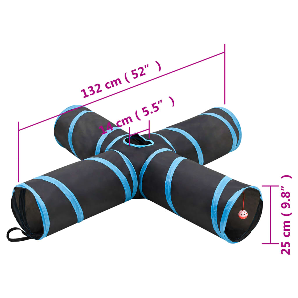 Kattetunnel 4-veis svart og blå 132 cm polyester